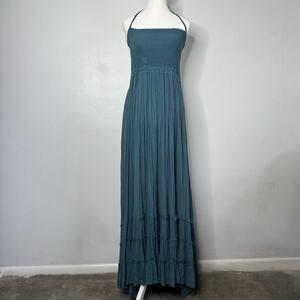 Free People Extratropical Maxi Dress Teal Blue Green XS Strappy Back Rare